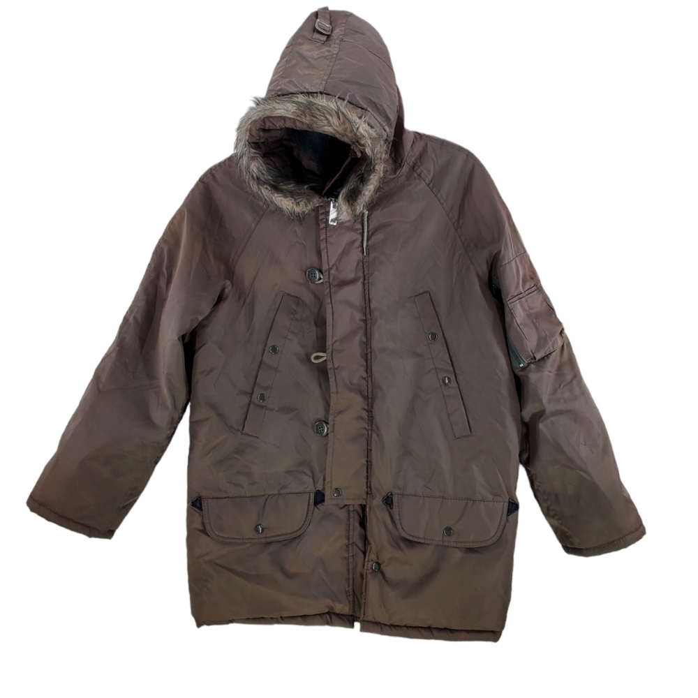 US Army Flying Jacket OD Green Mens S Parka Quilted Full Zip Hooded Insulated